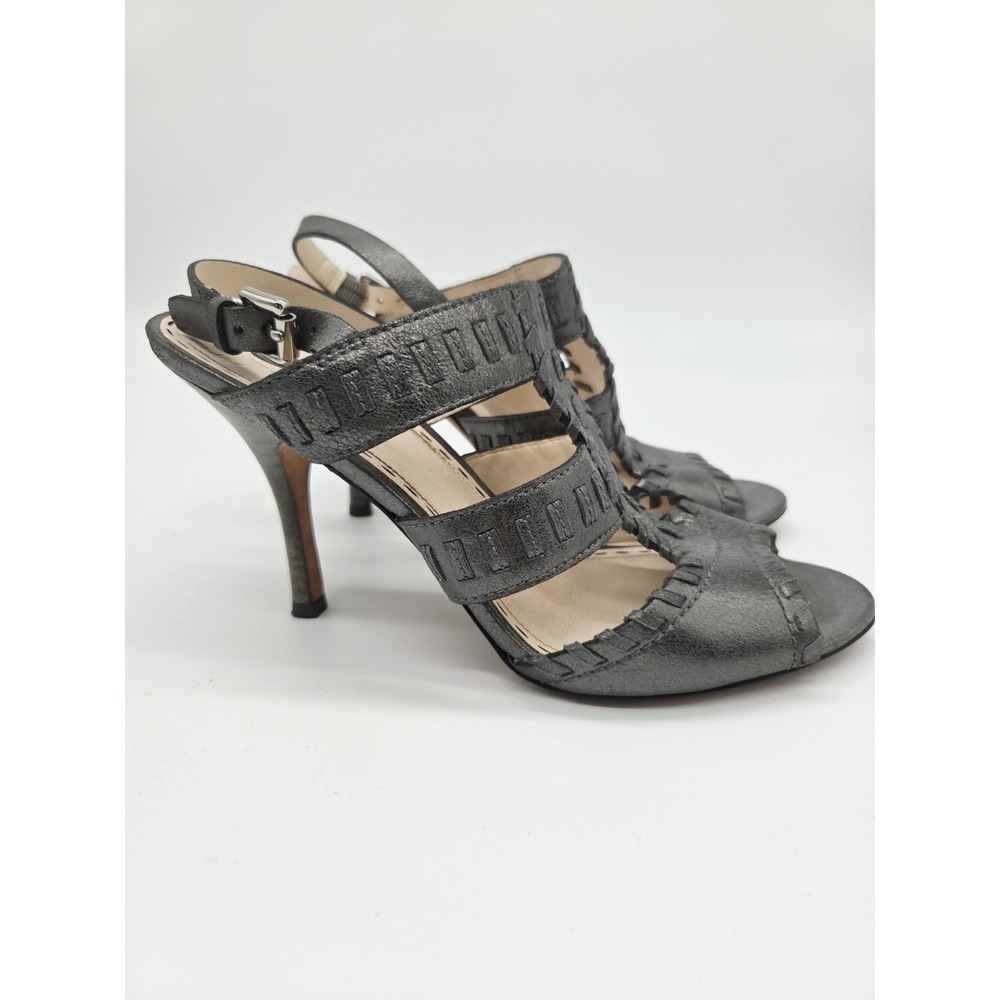 Womens Coach Gray Leather Ankle Strap Sandal Heel Pump Size 9 Metallic‎